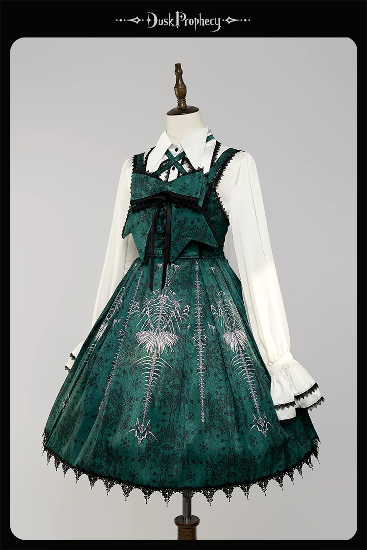 DuskProphecy - Coccyx - Elegant Lolita Dress High Waist Fishbone Print JSK Set - Image 228