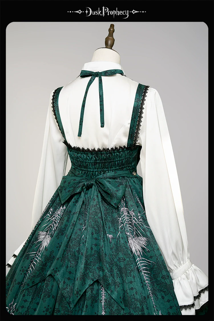 DuskProphecy - Coccyx - Elegant Lolita Dress High Waist Fishbone Print JSK Set - Image 229