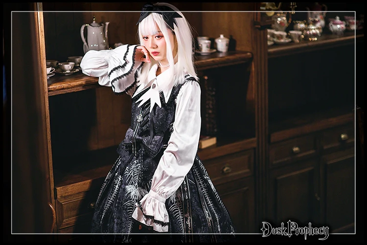 DuskProphecy - Coccyx - Elegant Lolita Dress High Waist Fishbone Print JSK Set - Image 23