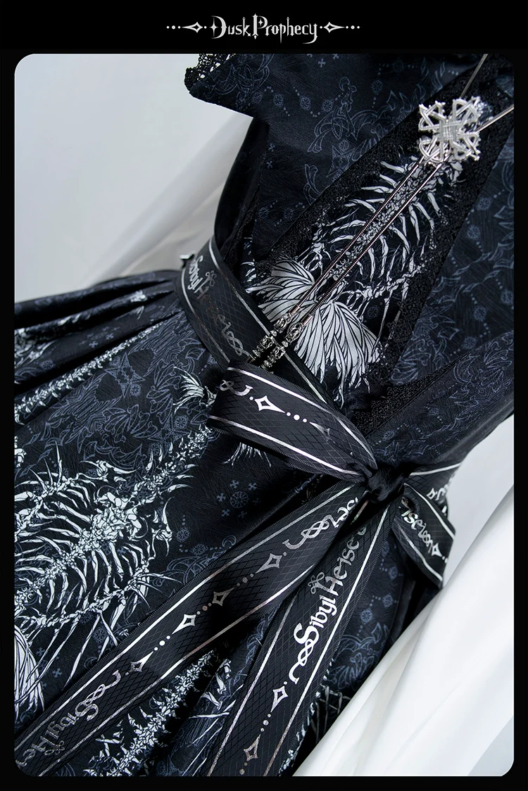 DuskProphecy - Coccyx - Elegant Lolita Dress High Waist Fishbone Print JSK Set - Image 235