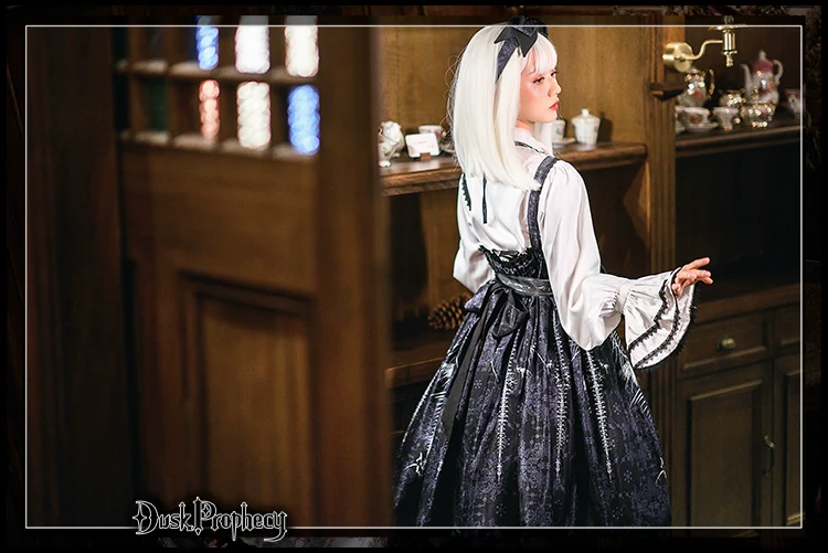 DuskProphecy - Coccyx - Elegant Lolita Dress High Waist Fishbone Print JSK Set - Image 25