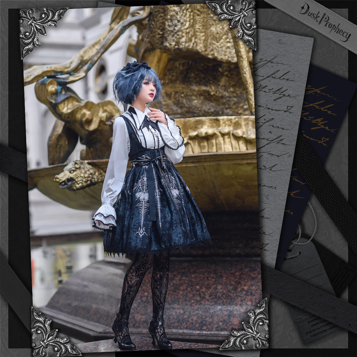 DuskProphecy - Coccyx - Elegant Lolita Dress High Waist Fishbone Print JSK Set - Image 27