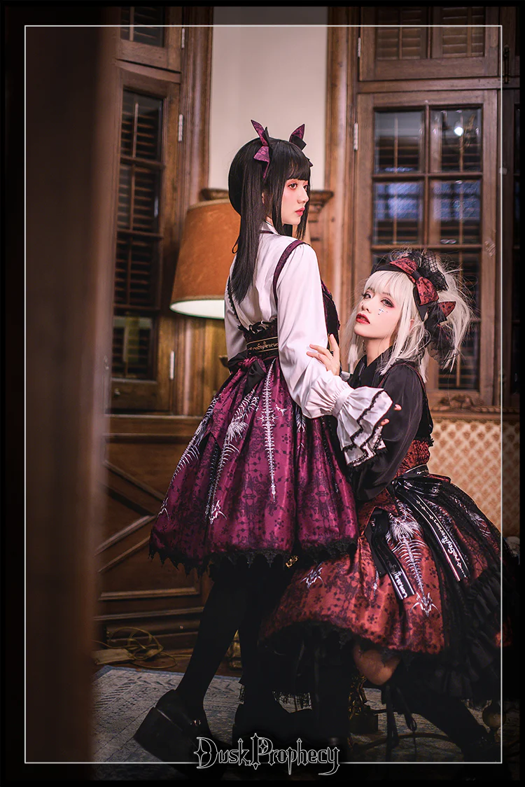 DuskProphecy - Coccyx - Elegant Lolita Dress High Waist Fishbone Print JSK Set - Image 37
