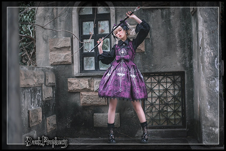 DuskProphecy - Coccyx - Elegant Lolita Dress High Waist Fishbone Print JSK Set - Image 44