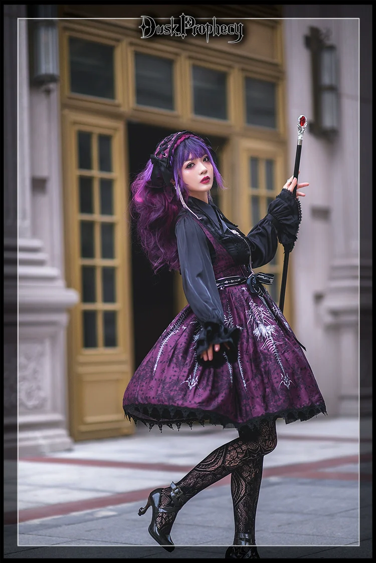 DuskProphecy - Coccyx - Elegant Lolita Dress High Waist Fishbone Print JSK Set - Image 48