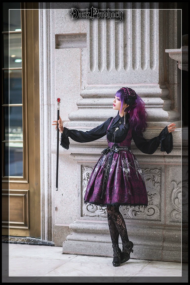 DuskProphecy - Coccyx - Elegant Lolita Dress High Waist Fishbone Print JSK Set - Image 52