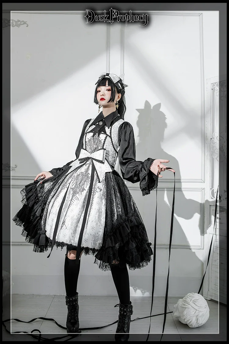 DuskProphecy - Coccyx - Elegant Lolita Dress High Waist Fishbone Print JSK Set - Image 53