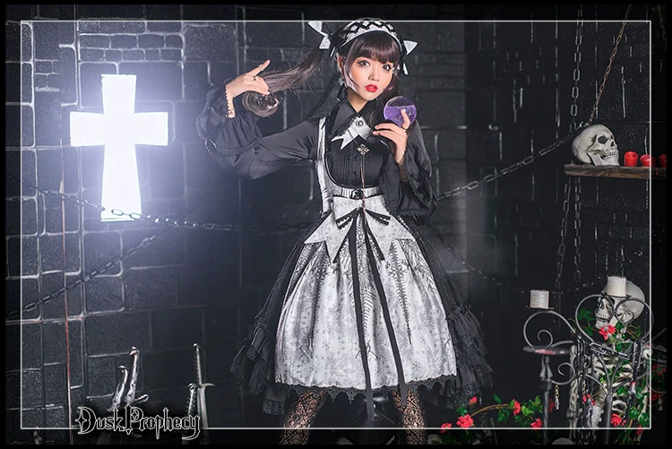 DuskProphecy - Coccyx - Elegant Lolita Dress High Waist Fishbone Print JSK Set - Image 59