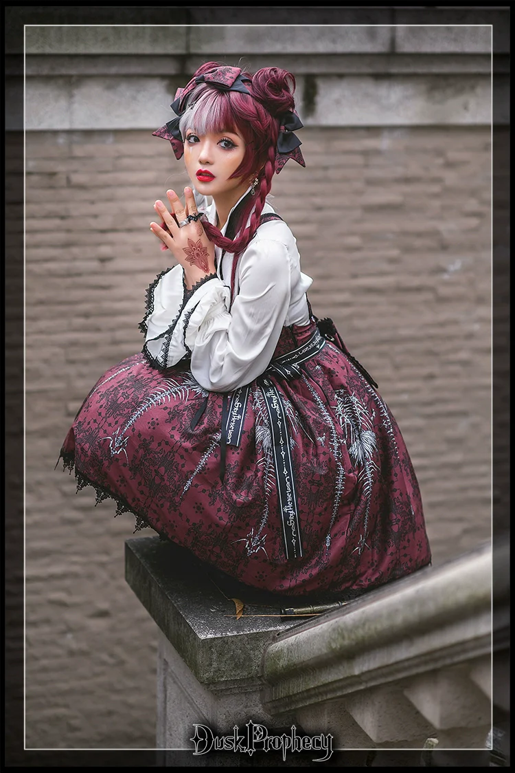 DuskProphecy - Coccyx - Elegant Lolita Dress High Waist Fishbone Print JSK Set - Image 6
