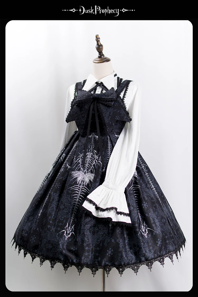DuskProphecy - Coccyx - Elegant Lolita Dress High Waist Fishbone Print JSK Set - Image 67