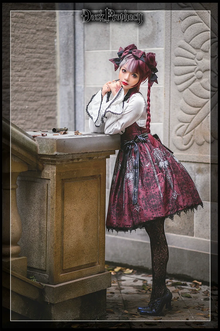 DuskProphecy - Coccyx - Elegant Lolita Dress High Waist Fishbone Print JSK Set - Image 7