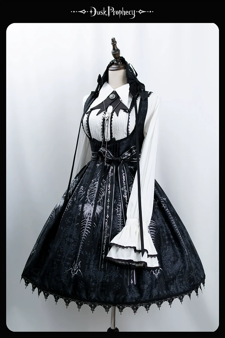 DuskProphecy - Coccyx - Elegant Lolita Dress High Waist Fishbone Print JSK Set - Image 71