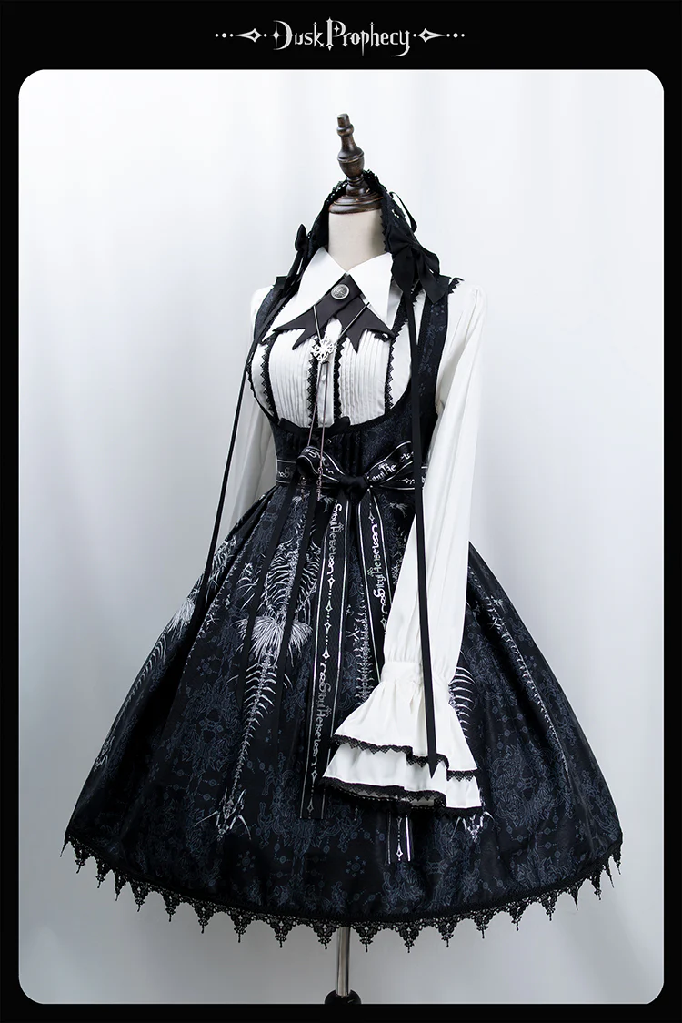DuskProphecy - Coccyx - Elegant Lolita Dress High Waist Fishbone Print JSK Set - Image 73