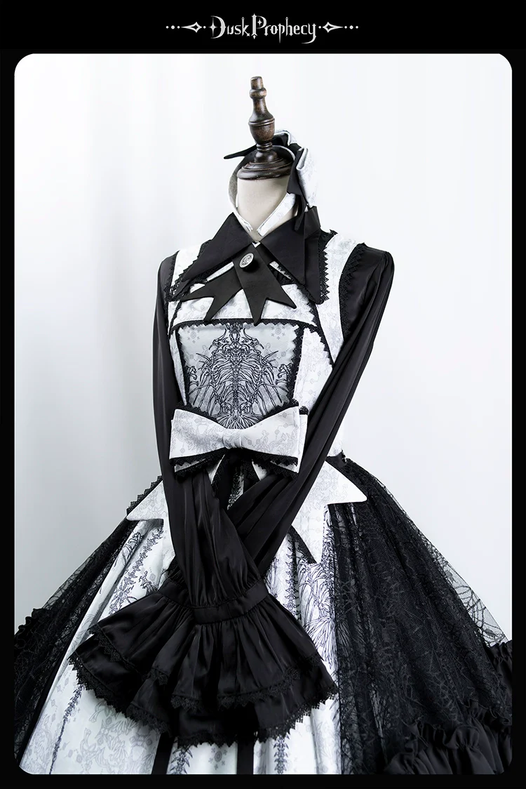 DuskProphecy - Coccyx - Elegant Lolita Dress High Waist Fishbone Print JSK Set - Image 74