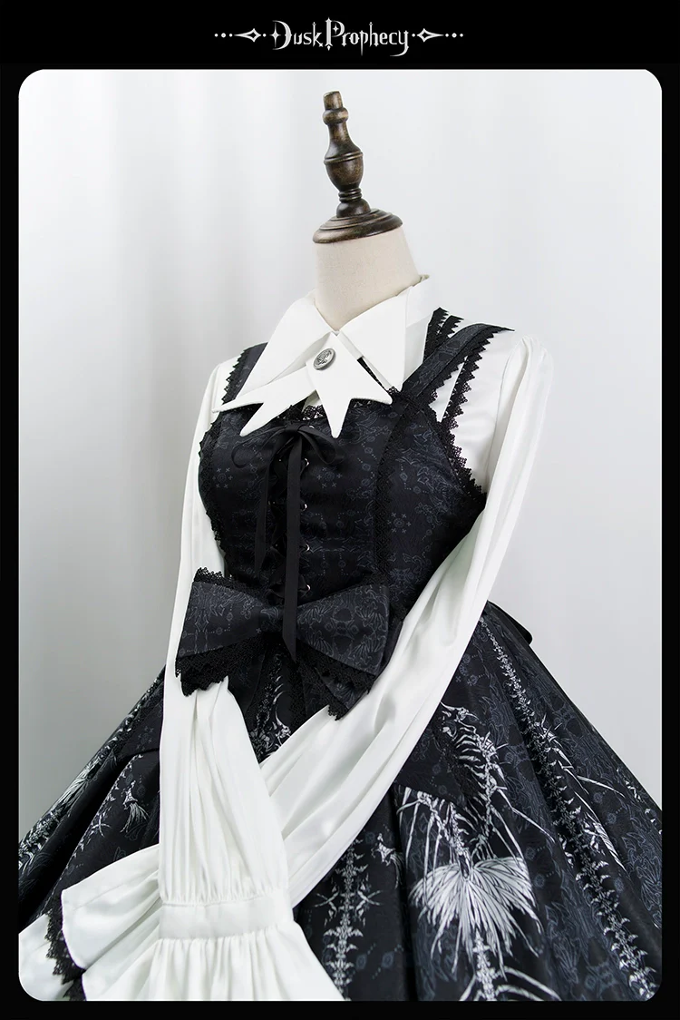 DuskProphecy - Coccyx - Elegant Lolita Dress High Waist Fishbone Print JSK Set - Image 75