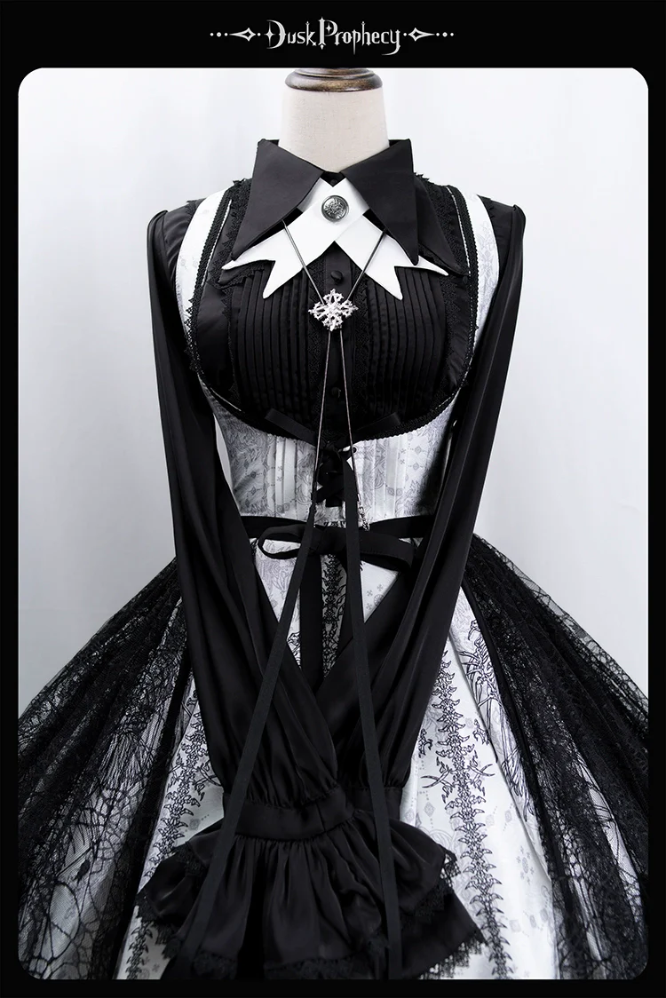 DuskProphecy - Coccyx - Elegant Lolita Dress High Waist Fishbone Print JSK Set - Image 76