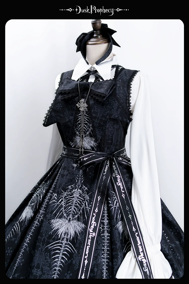 DuskProphecy - Coccyx - Elegant Lolita Dress High Waist Fishbone Print JSK Set - Image 78