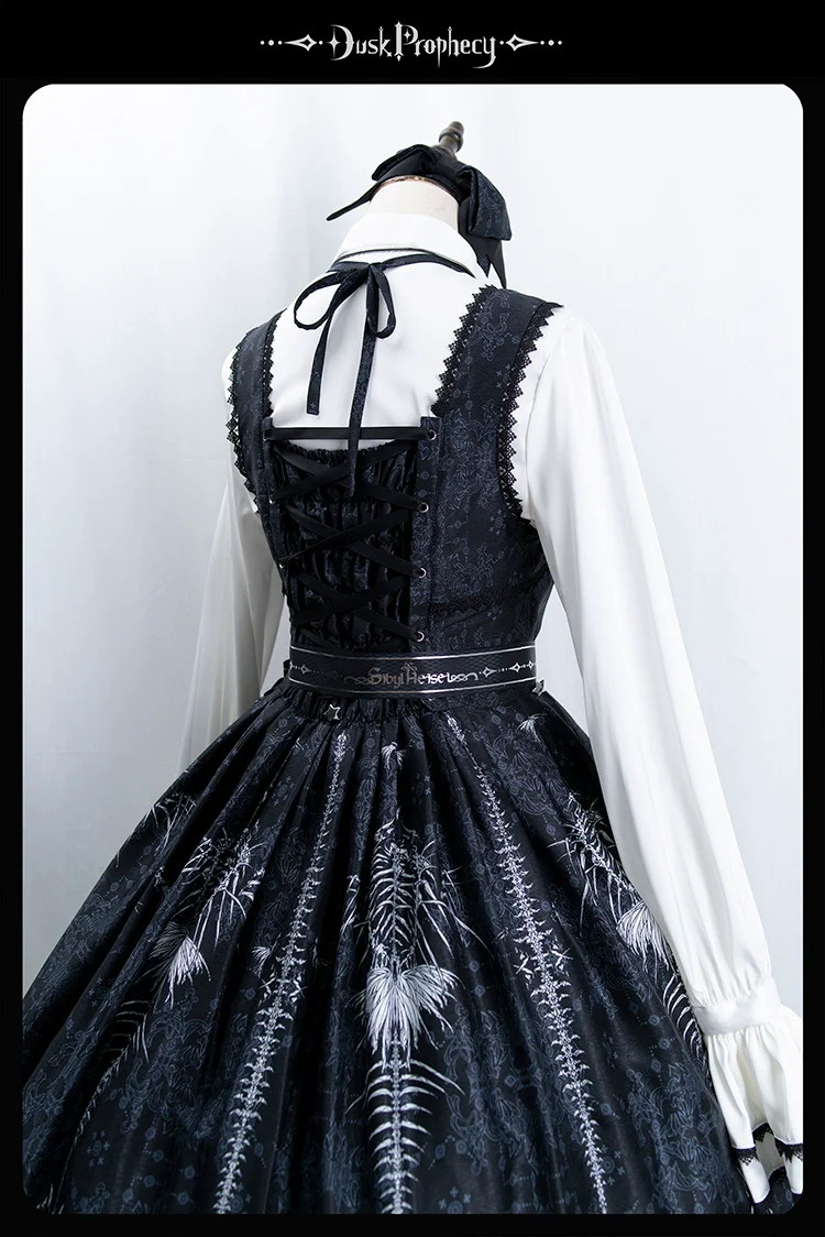 DuskProphecy - Coccyx - Elegant Lolita Dress High Waist Fishbone Print JSK Set - Image 81