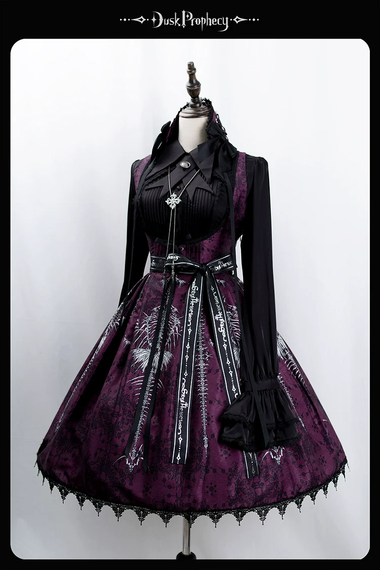 DuskProphecy - Coccyx - Elegant Lolita Dress High Waist Fishbone Print JSK Set - Image 86