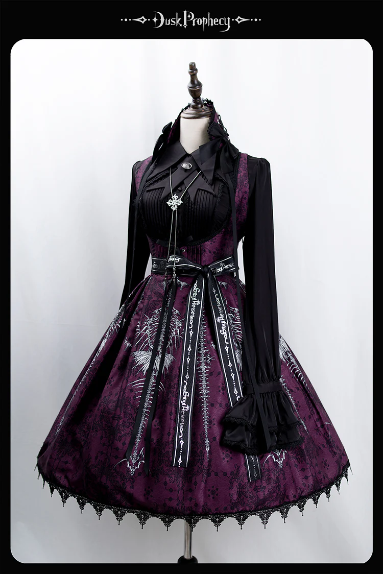 DuskProphecy - Coccyx - Elegant Lolita Dress High Waist Fishbone Print JSK Set - Image 87