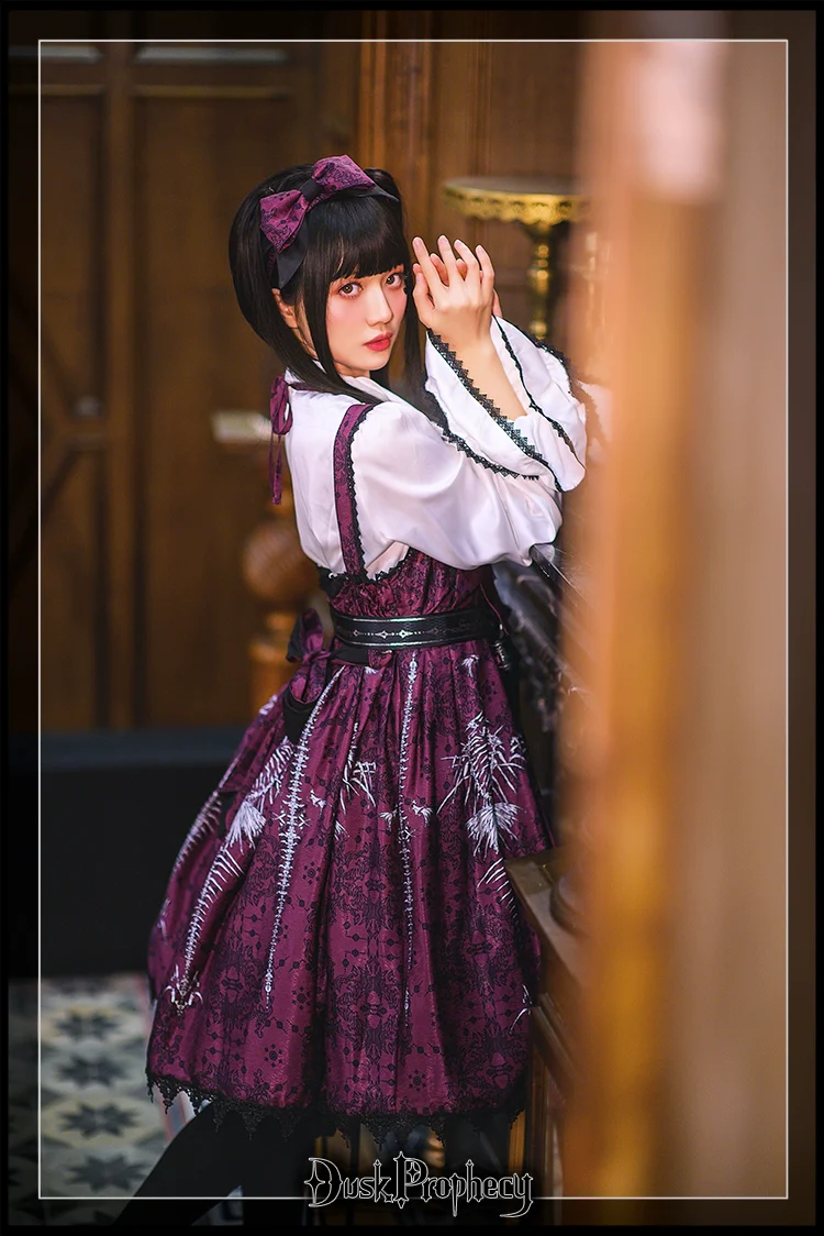 DuskProphecy - Coccyx - Elegant Lolita Dress High Waist Fishbone Print JSK Set - Image 9