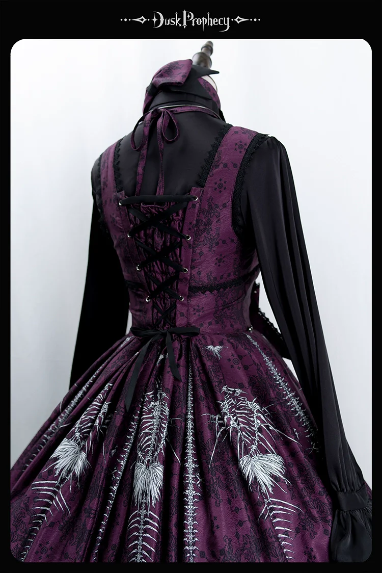 DuskProphecy - Coccyx - Elegant Lolita Dress High Waist Fishbone Print JSK Set - Image 94