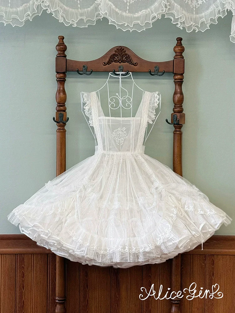 Alice Girl - Elegant Lolita Embroidered Apron with Adjustable Strap - Image 4