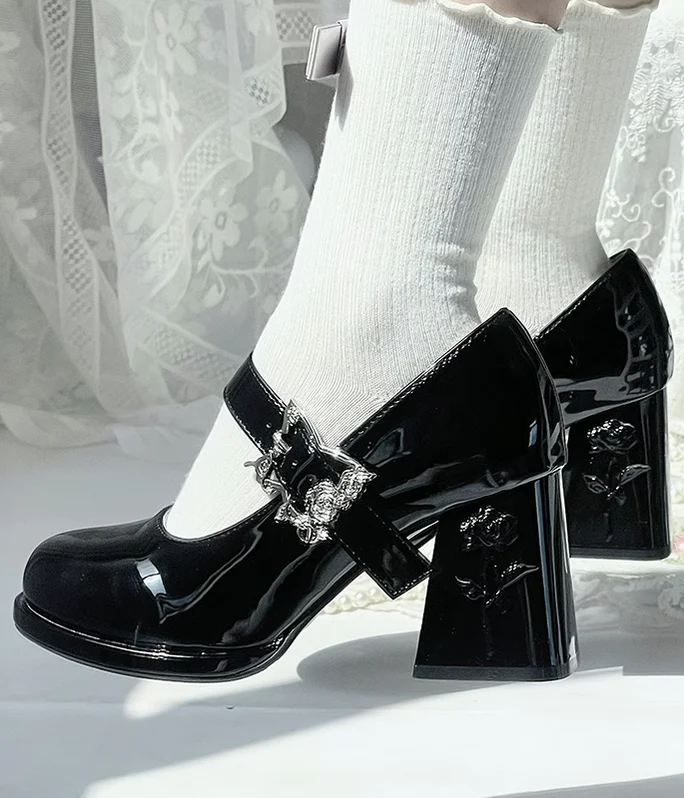 Dreamland - Wanxiang Cycle - Elegant Lolita Heel Shoes with Embossed Rose - Image 4