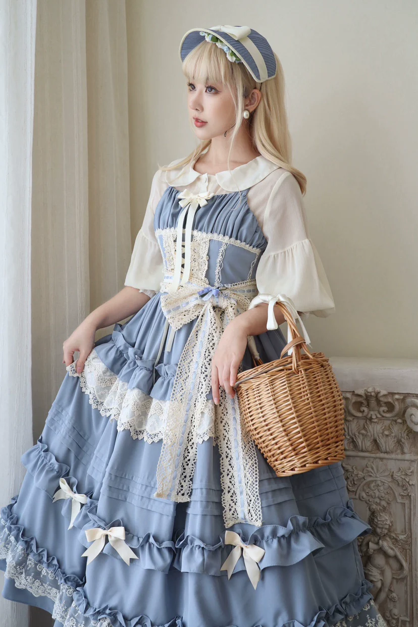 Qianmu - Lilianne - Elegant Lolita Ruffled Hem JSK Dress Multicolors - Image 15