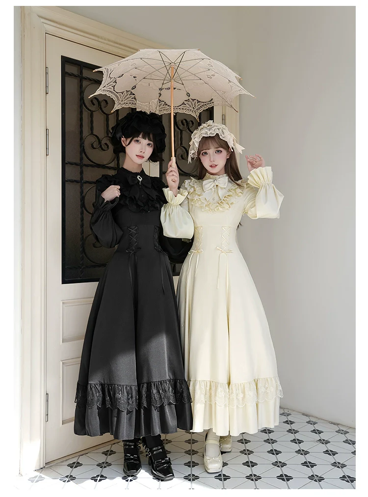 With PUJI - White Daylight - Elegant Lolita Long Sleeve OP Dress, Side Zipper - Image 13