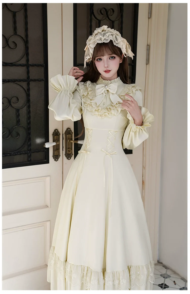 With PUJI - White Daylight - Elegant Lolita Long Sleeve OP Dress, Side Zipper - Image 15