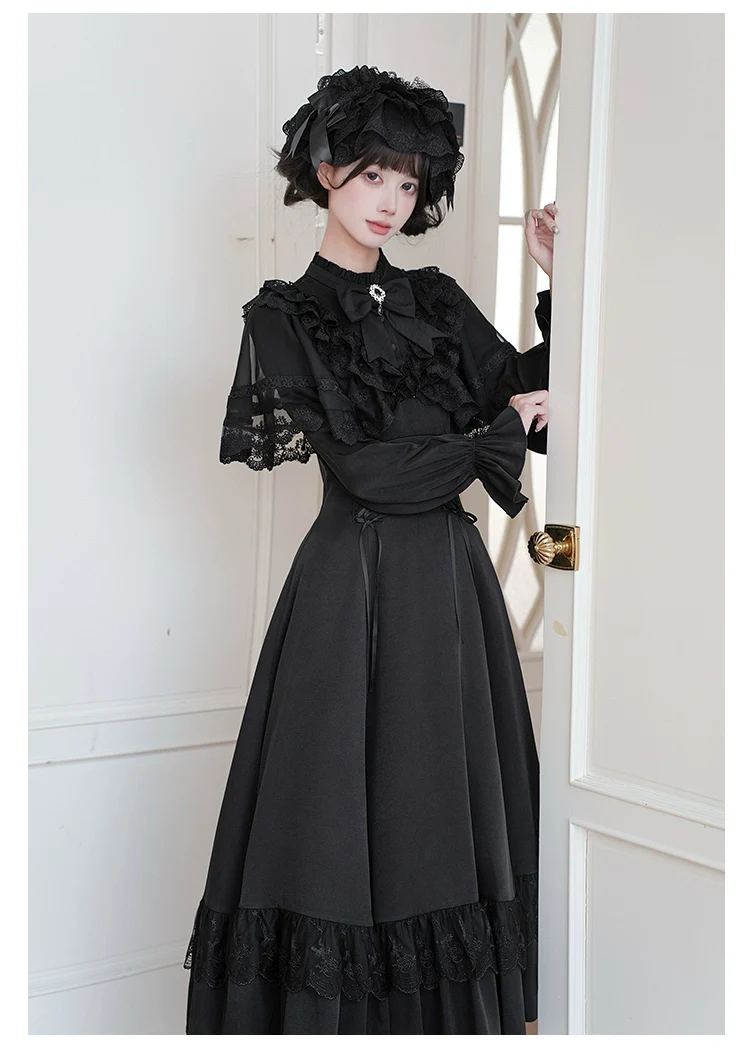 With PUJI - White Daylight - Elegant Lolita Long Sleeve OP Dress, Side Zipper - Image 21