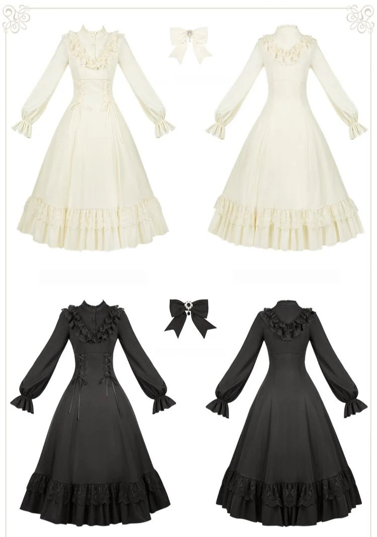 With PUJI - White Daylight - Elegant Lolita Long Sleeve OP Dress, Side Zipper - Image 27