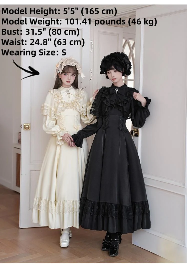 With PUJI - White Daylight - Elegant Lolita Long Sleeve OP Dress, Side Zipper - Image 4
