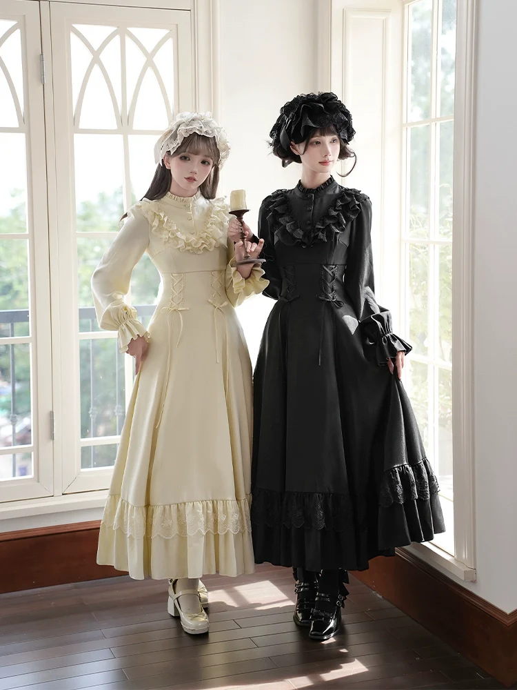 With PUJI - White Daylight - Elegant Lolita Long Sleeve OP Dress, Side Zipper - Image 6