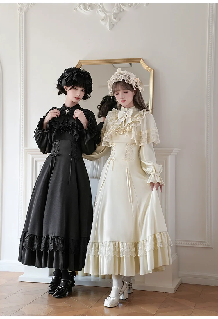 With PUJI - White Daylight - Elegant Lolita Long Sleeve OP Dress, Side Zipper - Image 8