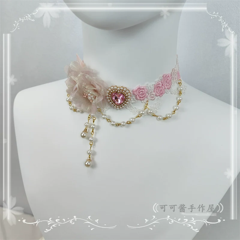 Elegant Lolita Necklace Rose Gemstones and Pearl Necklace - Image 8