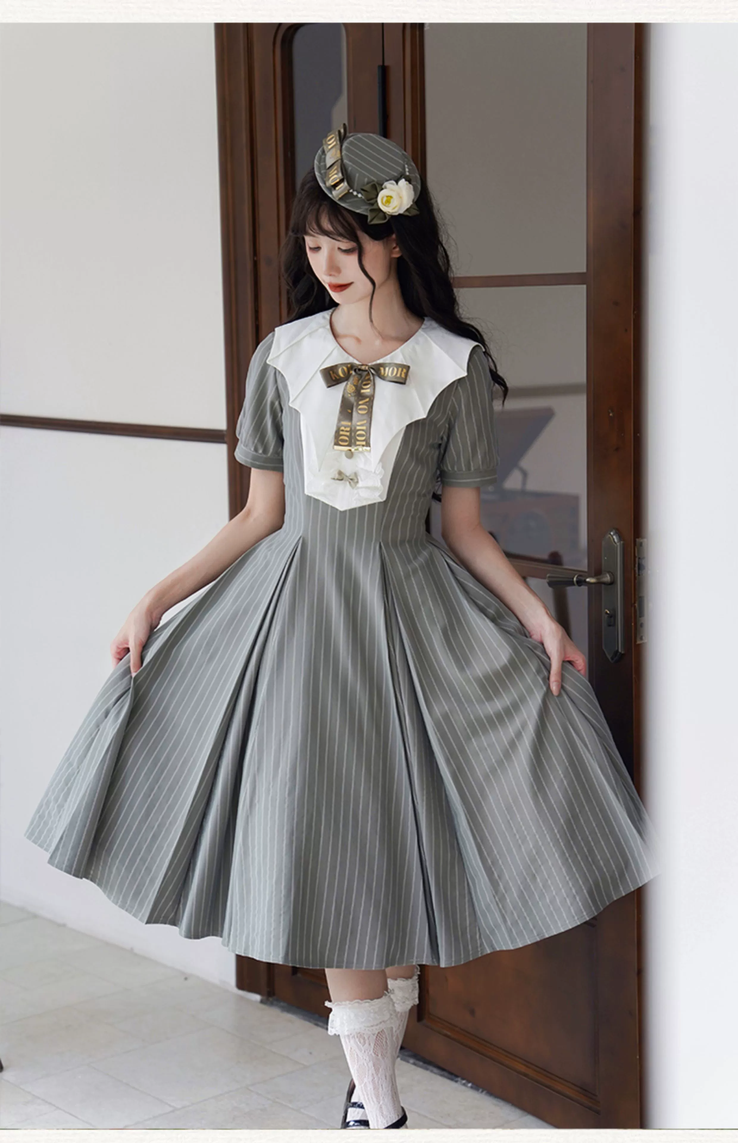 The Rain of London - Elegant Lolita OP Dress, Bat Wing-Shaped Neckline - Image 10