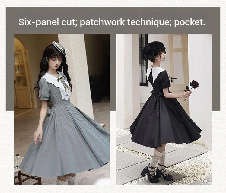 The Rain of London - Elegant Lolita OP Dress, Bat Wing-Shaped Neckline - Image 14