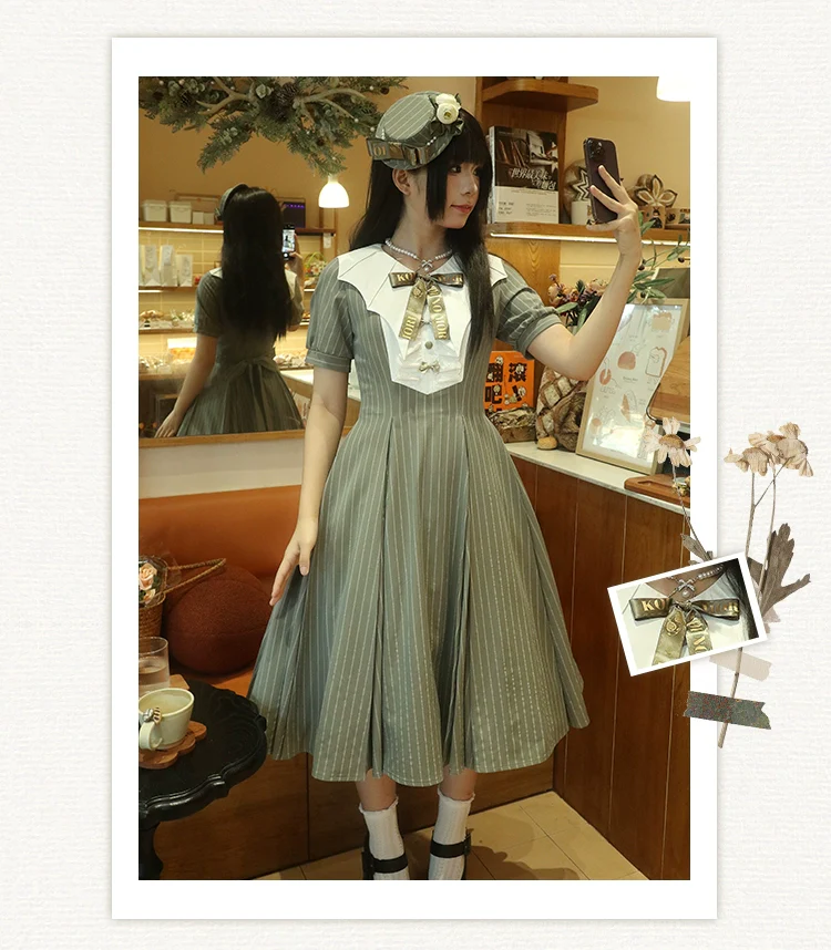 The Rain of London - Elegant Lolita OP Dress, Bat Wing-Shaped Neckline - Image 20