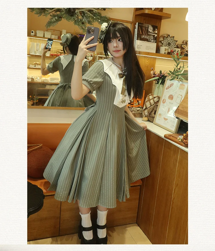 The Rain of London - Elegant Lolita OP Dress, Bat Wing-Shaped Neckline - Image 21