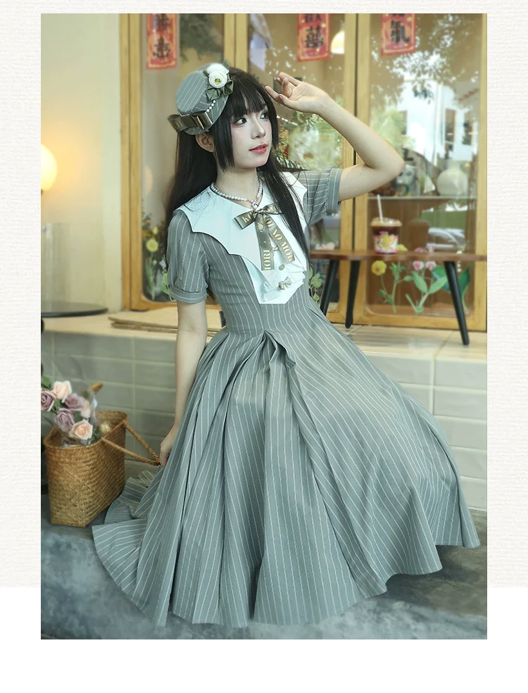 The Rain of London - Elegant Lolita OP Dress, Bat Wing-Shaped Neckline - Image 24