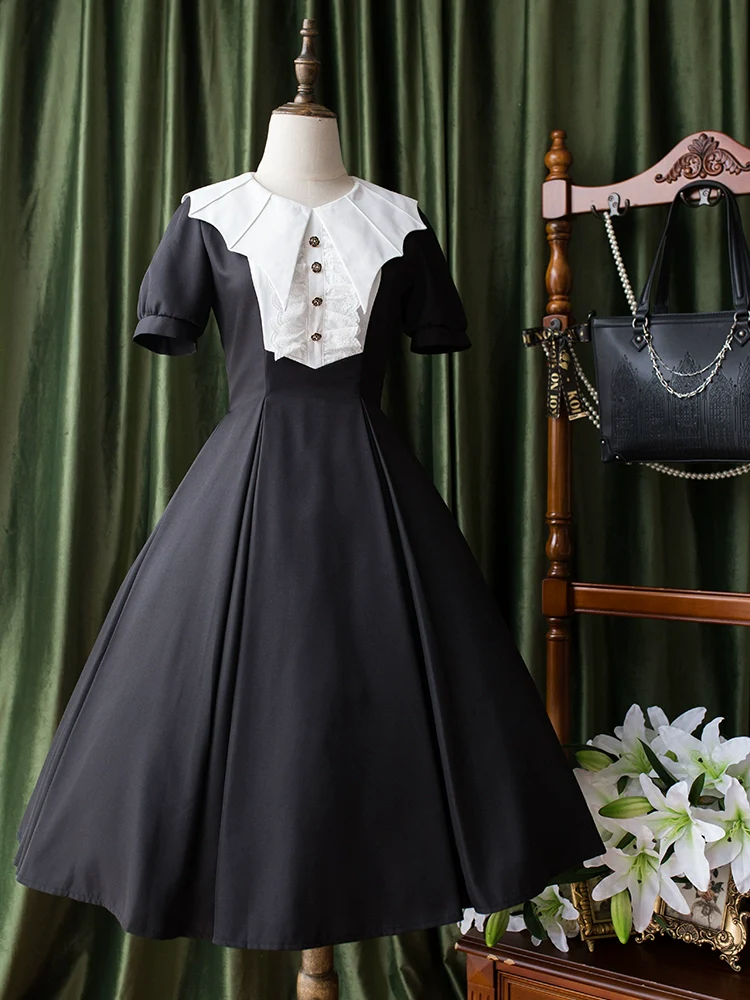 The Rain of London - Elegant Lolita OP Dress, Bat Wing-Shaped Neckline - Image 28