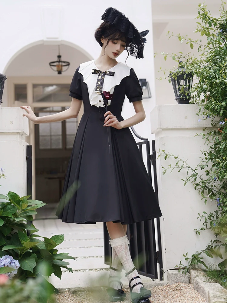 The Rain of London - Elegant Lolita OP Dress, Bat Wing-Shaped Neckline - Image 3