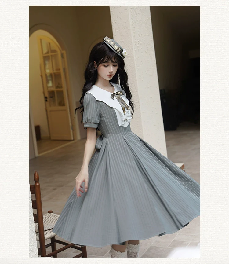 The Rain of London - Elegant Lolita OP Dress, Bat Wing-Shaped Neckline - Image 9