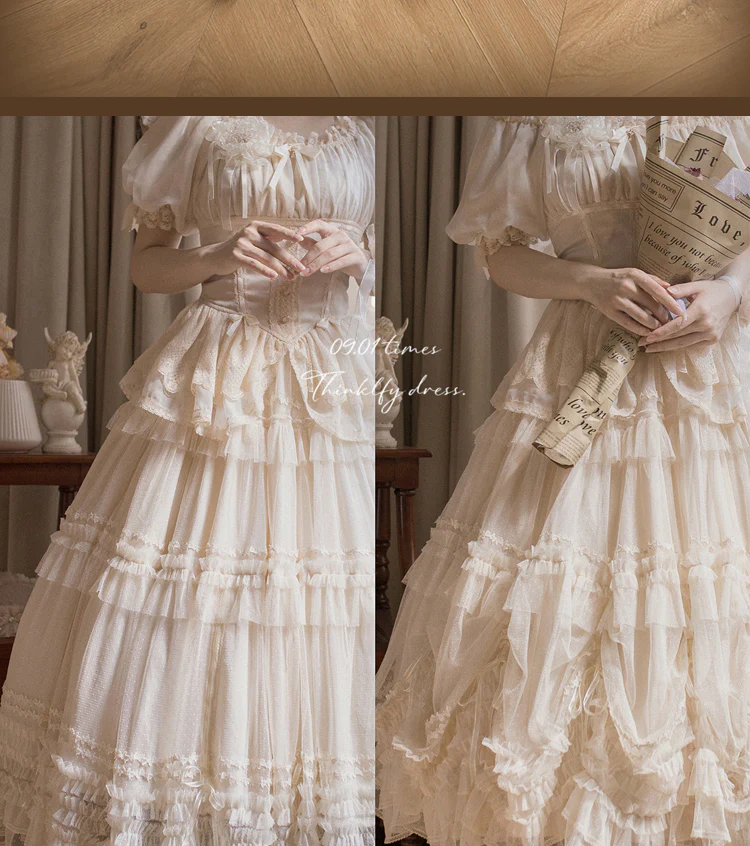 Pleated Heart - Elegant Lolita Petticoat with Dotted Gauze Hem - Image 16
