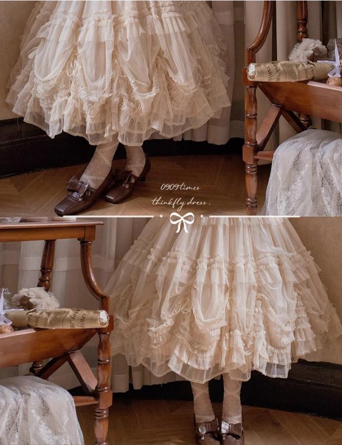 Pleated Heart - Elegant Lolita Petticoat with Dotted Gauze Hem - Image 19