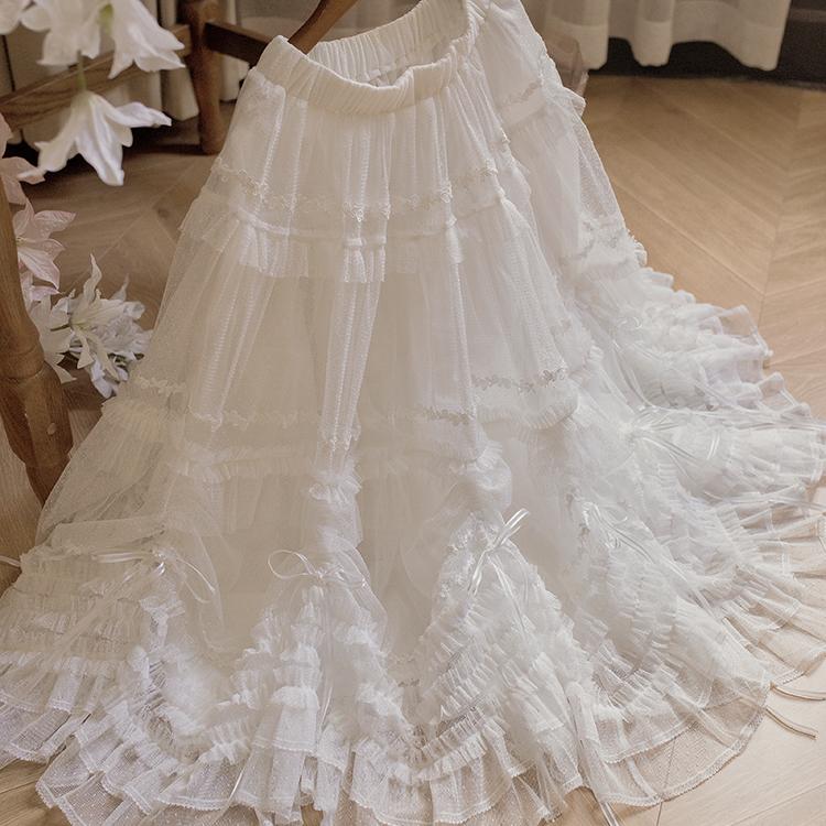 Pleated Heart - Elegant Lolita Petticoat with Dotted Gauze Hem - Image 20