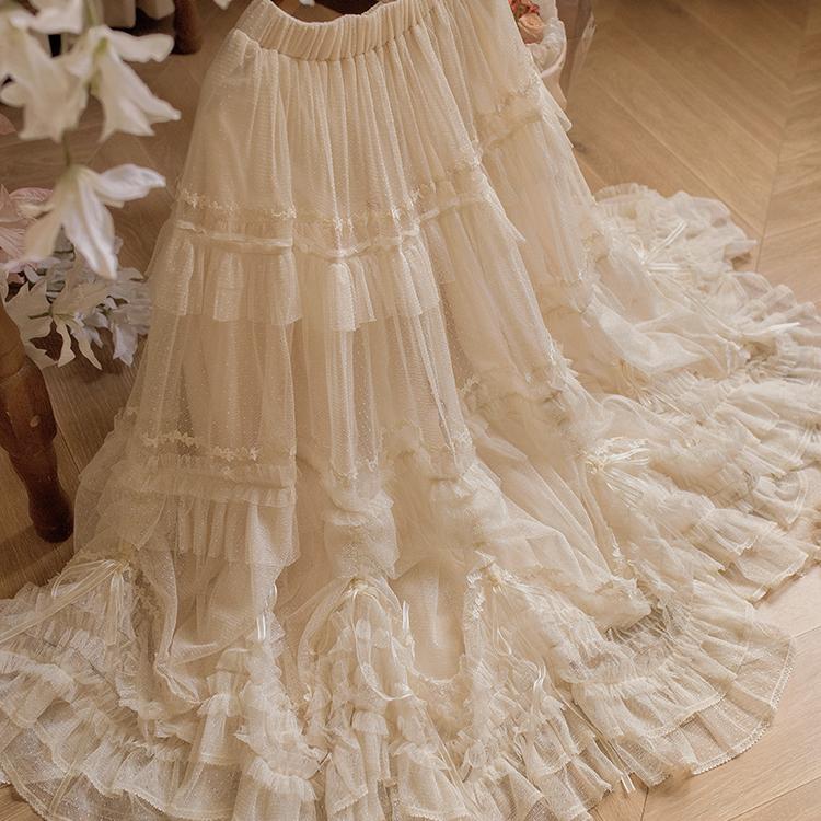 Pleated Heart - Elegant Lolita Petticoat with Dotted Gauze Hem - Image 21