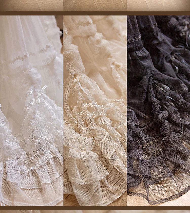 Pleated Heart - Elegant Lolita Petticoat with Dotted Gauze Hem - Image 23